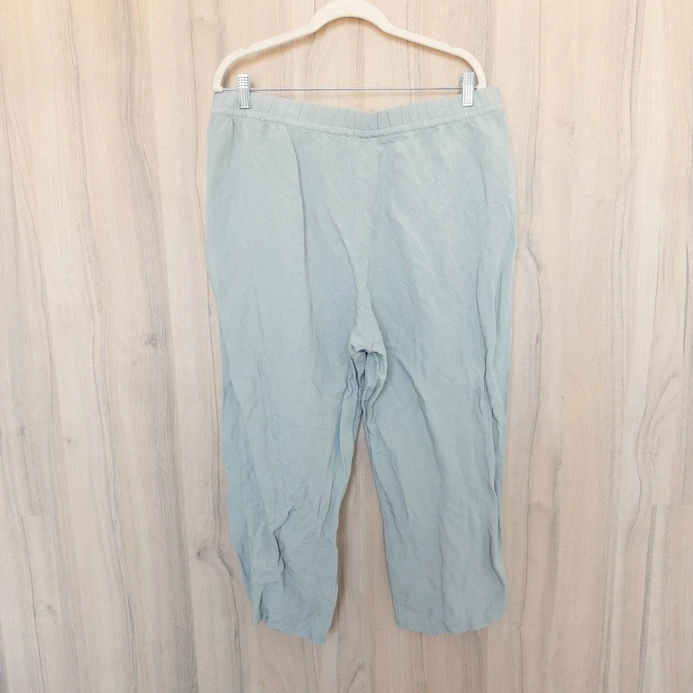 Womens Linen‎ Pants Large Beige Drawstring Casual Coastal Minimalist Beach Boho